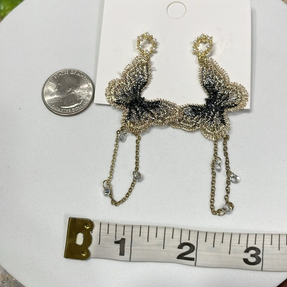 Anthropologie Butterfly fabric Pearl drop Earrings - Picture 16 of 17